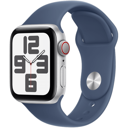Apple Watch SE (2023) Aluminium Sportarmband Silber/Denim S/M - Hero